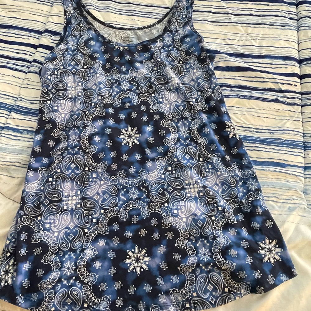 No Boundaries Blue and White Paisley Top
